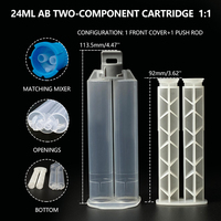 Seringue distributrice d'adhésif époxy bicomposant 24 ml, vide, à double cartouche, avec piston et capuchon refermable