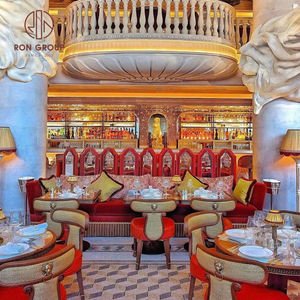 Furnitur mewah Cafe Hotel Stan Sofa beludru merah dengan meja marmer bulat dan bagian belakang meja makan berukir hiasan - Product Image 1