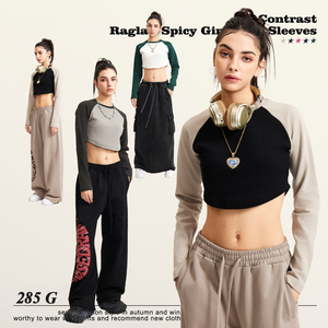 Ingrosso 2025 nuova primavera abbigliamento quotidiano Sexy alta elasticizzato a <span class=keywords><strong>manica</strong></span> <span class=keywords><strong>lunga</strong></span> Top Cropped Cool da ragazza Slim in cotone tinta unita t-shirt da donna - Product Image 3