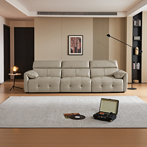 Ensemble de canapé-lit moderne en tissu et cuir beige, carré, extensible, trois places, cadre en bois, appartement, salon - Product Image 2