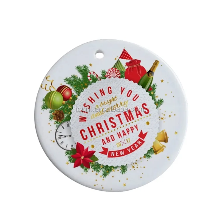 Topjlh, лидер продаж, сублимационные пустые керамические украшения, подвеска на рождественскую елку с логотипом на заказ