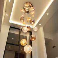 Lustre moderne de luxe pour villa, grand luminaire suspendu pour escalier, en verre soufflé à la main en forme de boule