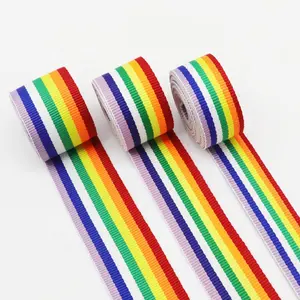 Banda tejida de arcoíris, hilo de poliéster colorido, correas para envolver regalos de boda en existencias, correas de encuadernación lisas para Decoración