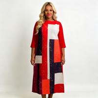 Robe longue plissée à imprimé géométrique coloré pour femmes africaines, manches 3/4, coupe ample, pour tenue décontractée, Sehe Fashion