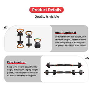 Barre de musculation écologique 4-en-1 réglable, ensemble d'haltères de 15 kg, barre de musculation noire avec poignée antidérapante, kettlebell - Product Image 4
