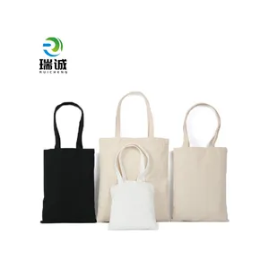 Ruicheng sacola de compras em lona de algodão natural reciclada grande preta lisa personalizada