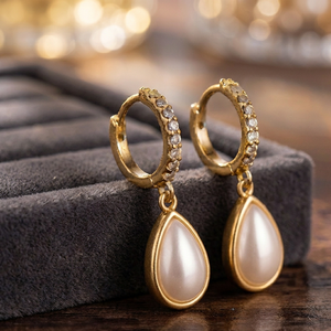 Pendientes de Aro Geométricos de Plata de Ley 925 Chapados en Oro con Ópalo en Forma de Gota, Minimalistas para Mujer, Uso Diario, Regalo para Fiesta - Product Image 2
