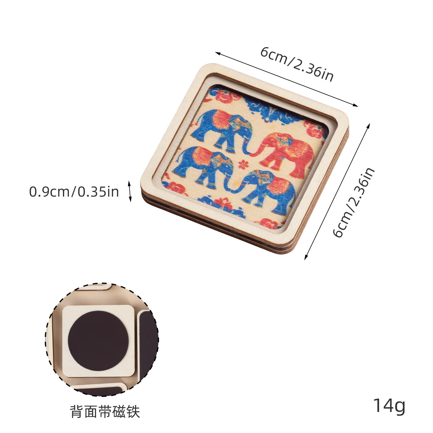Éléphant carré arrondi de 6 cm C