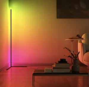 RGB 색상 변경 분위기 조명 Dimmable LED 현대 코너 플로어 램프 원격 금속 스탠딩 램프 거실