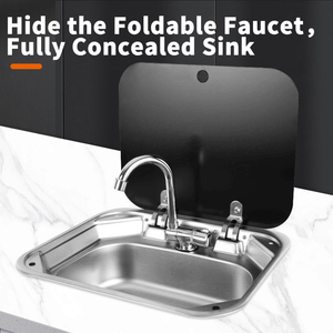 Boat <strong>RV</strong> Stainless Steel Single Bowl Sink with <strong>Faucet</strong> Folded Design Brushed Finish Drop-In Installation for Caravan Use - Product Image 2