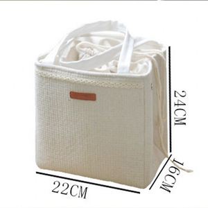 Sac isotherme rétro personnalisé en coton et lin, durable, avec cordon de serrage, pour le stockage des aliments, le déjeuner, le travail, les pique-niques, la plage - Product Image 6