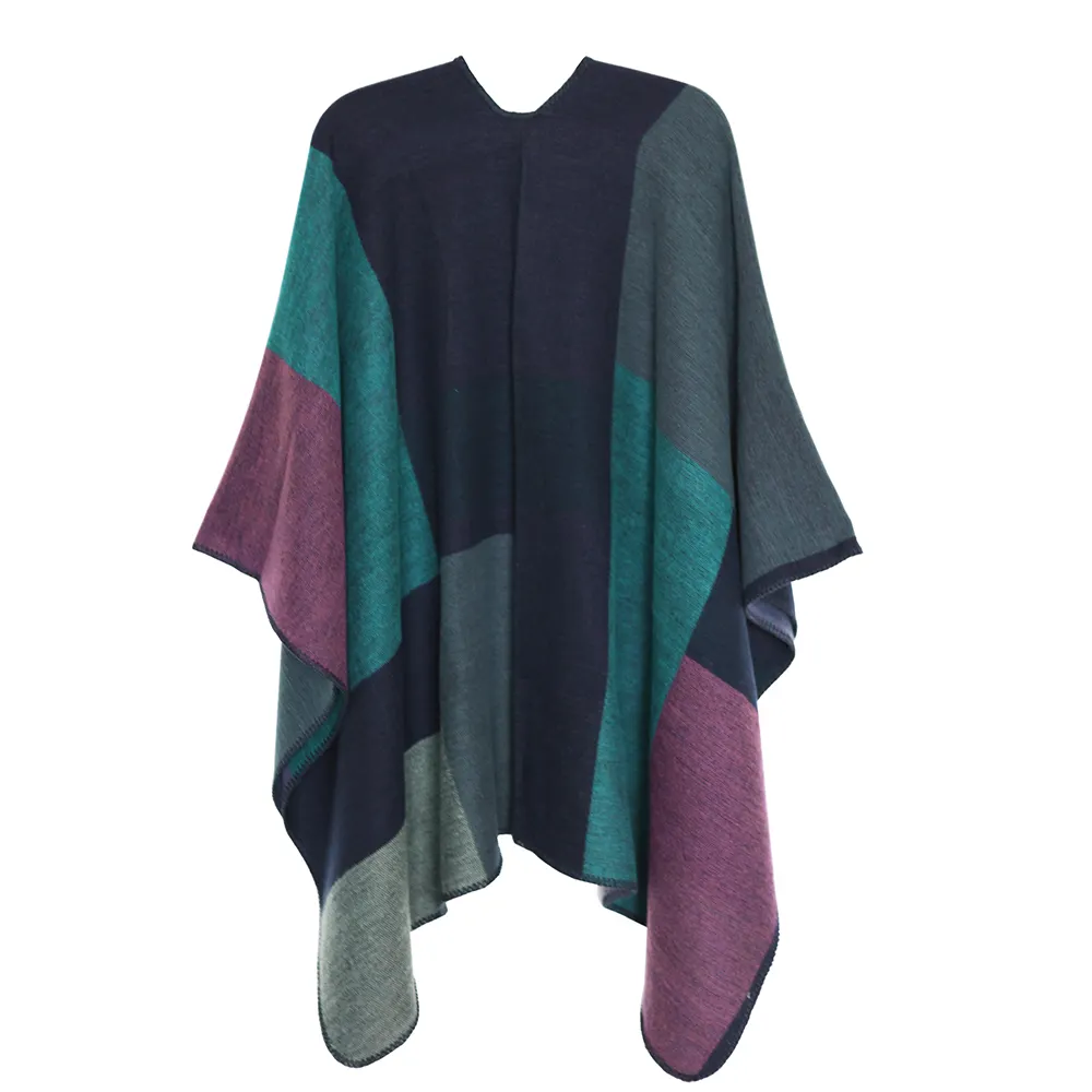 2023 Nieuwe Trend Warm Gebreide Multi Color Wollen Sjaal Wrap Gebreide Winter Poncho Voor Dames