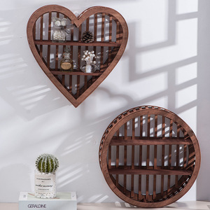 Wooden <b>Wall</b> <b>Mounted</b> Storage Rack Heart Shape 2 Tier For Home Decoration Valentine's Day Display <b>Shelf</b> - Product Image 1