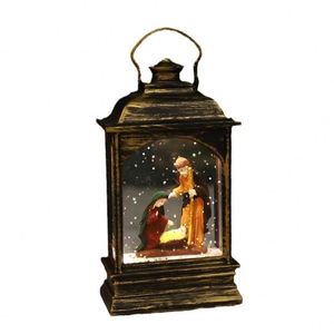 Decoración Navideña LED de Plástico Brillante, Linterna Plana con Agua para Interiores, Adorno de Mesa con Diseño de Papá Noel y Muñeco de Nieve - Product Image 6