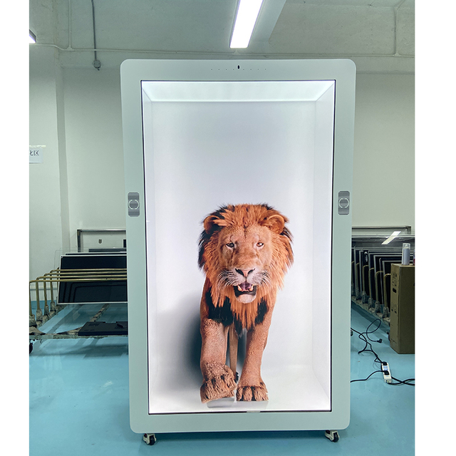 86-Inch Interactive Holobox Transparent Showcase Wifi 4K LCD Touch Screen Cabinet Human Size 3D Hologram Box