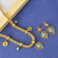 Ensemble de bijoux pendentif en pierre d'arbre de vie turquoise de luxe tour de cou plaqué or 18 carats pour femmes