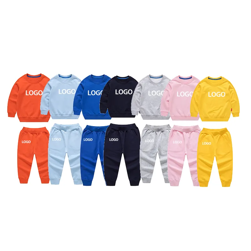 Wholesale 100% cotton Solid color boys sport clothes sets Long sleeve Autumn toddler boys clothing sets kids sweatsuit