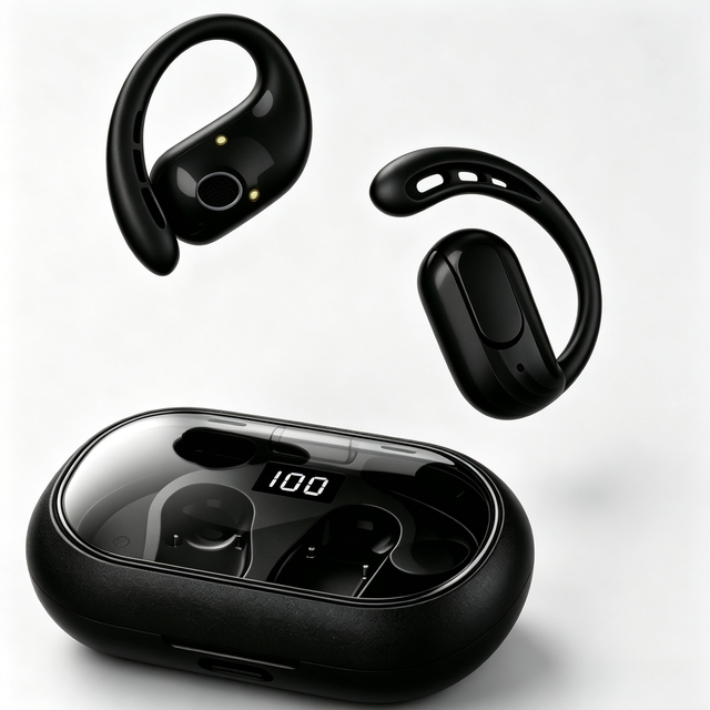 OWS Wireless Earbuds Bluetooth 6.0 Open Ear Headphones with 13mm Driver Type C Charging and Detachable Battery Ear Hook