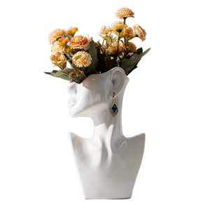 Vaso di ceramica moderna nordica bianco e nero Design creativo del <span class=keywords><strong>viso</strong></span> della ragazza per la decorazione della casa di nozze vaso di fiori tenuto in mano - Product Image 2