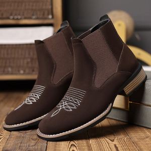 2025 New Arrival Chelsea Boots Embroidered Slip-on Boots Men's Suede Boots - Product Image 3