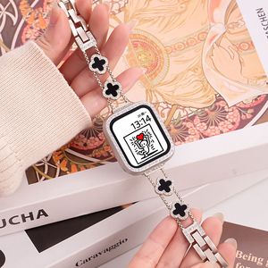 สายนาฬิกาข้อมือสแตนเลสสตีลลายโคลเวอร์สำหรับ <span class=keywords><strong>Apple</strong></span> <span class=keywords><strong>Watch</strong></span> ผู้หญิง สไตล์คริสตัลเพชร - Product Image 6