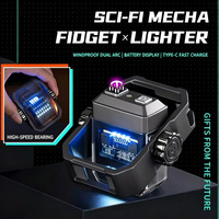 Briquet électrique USB rechargeable à double arc, coupe-vent, sans flamme, avec fonction fidget spinner, design mecha, corps en alliage, affichage de la batterie