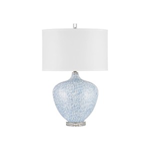 Lampe de table moderne en verre artistique moucheté bleu clair en forme de goutte d'eau avec base en cristal |   Éclairage élégant de style côtier pour hall d'hôtel et espaces haut de gamme - Product Image 1