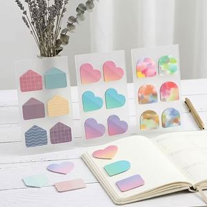 Indispensables pour la rentrée scolaire : Marque-pages autocollants transparents en PET, dégradé aquarelle, formes cœur, maison et arche - Product Image 1