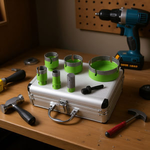 Kit de brocas de diamante de 25-100 mm con núcleo soldado al vacío para perforación de vidrio y azulejos, con eje integrado y punta piloto integrada - Product Image 2