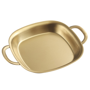 Stainless Steel Square <b>Snack</b> <b>Tray</b> Double Handle Deep Plate For Food Serving - Product Image 5