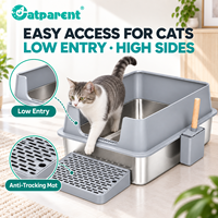 Bac à litière pour chat Catparent XXXL, grande capacité, rectangulaire, en acier inoxydable, avec design ouvert et fonctions de nettoyage faciles pour les chats