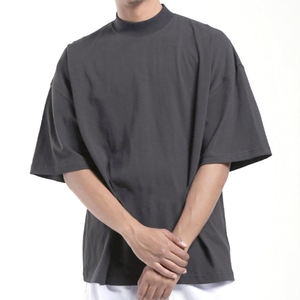 Haute qualité Streetwear Baggy blancs t-shirt pour hommes col montant surdimensionné T-Shirts Vintage 100% coton plaine hommes t-shirt - Product Image 1