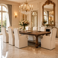 Ensemble de salle à manger moderne en bois et pierre, 7 pièces, avec table à manger extensible pliable et fauteuils en tissu camelback