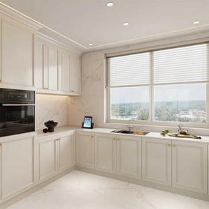 Meubles de cuisine de style français en forme de L, base en bois massif, armoire modulaire avec plan de travail en quartz pour cuisinière domestique - Product Image 2