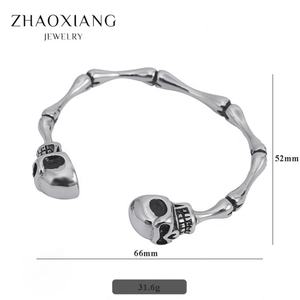 Bracelets manchette en acier inoxydable avec design tête de mort et squelette pour femmes, breloques en vrac argentées - Product Image 6