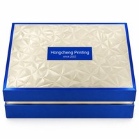 Caixa de Presente Rígida de Luxo Personalizada, Ecológica e Feita à Mão, Azul Metálico, Duas Peças, com Tampa Geométrica em Relevo para Cosméticos e Cuidados com a Pele