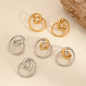 Pendientes de Espiral Geométrica en Acero Inoxidable con Baño de Oro de 18k, Joyería de Moda para Mujer - Product Image 1