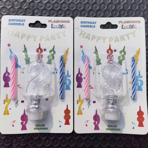 Bougie d'anniversaire numéro 0-9, bougie numérique clignotante multicolore à LED avec coque transparente et 2 bougies en cire - Product Image 4