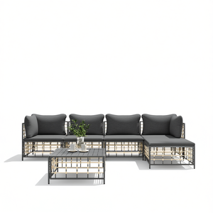 Ensemble de salon de jardin en polyrotin anthracite avec structure en acier thermolaqué, mobilier d'extérieur durable pour 6 personnes, style contemporain - Product Image 1