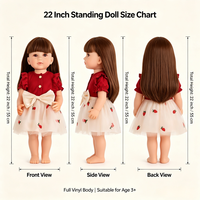 Poupée réaliste reborn de 22 pouces avec corps entièrement en vinyle, cheveux longs bruns, robe florale, visage en silicone, jouet pour enfants, cadeau pour filles