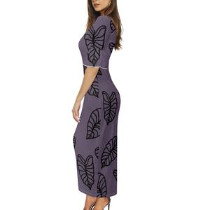 Kalo Leaf ชุดเดรสแฟชั่นสำหรับผู้หญิง, ชุดเดรสเซ็กซี่แขนสั้นทรงใบบัวสำหรับใส่ตอนเย็นแ<span class=keywords><strong>ล</strong></span>ะมีรอบเอวตามธรรมชาติ - Product Image 3
