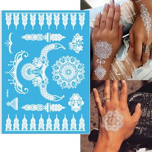 Tatouages temporaires au henné blanc pour femmes filles autocollants de tatouage en <span class=keywords><strong>dentelle</strong></span> mystère Sexy <span class=keywords><strong>Mandala</strong></span> fleur Body Art Design étanche - Product Image 1