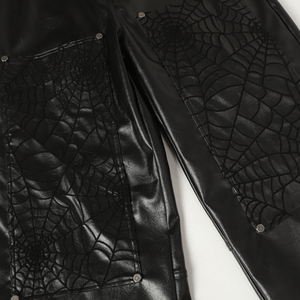 <span class=keywords><strong>Pantaloni</strong></span> in Pelle PU Impermeabili con Zip, Ricamo a Ragnatela, Gamba Larga, Stile Baggy e Accumulato - Product Image 4