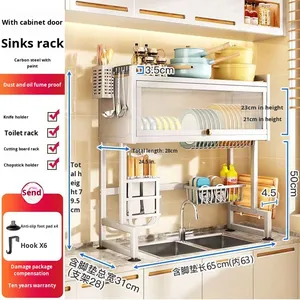 Soporte Metálico para Palillos, Estante de Almacenamiento para Platos, Accesorios de Cocina, Incluye Escurridor de Fregadero con Tapa Abatible para Encimera, de Carbono - Product Image 6