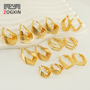 ZOGXIN Geometric Hoop Earrings 18K Gold Plated Stainless Steel Party Jewelry Women's Fashion Earrings - Product Image 1