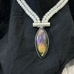 Best Selling Highly Polished <b>Silver</b> <b>Necklace</b> for Women Labradorite Freshwater <b>Pearl</b> Great for Weddings Anniversaries Engagement - Product Image 5