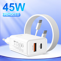 GaN 45W EU UK Plug Noir Blanc PD Type C QC3.0 USB a Chargeur mural de téléphone portable à chargement super rapide