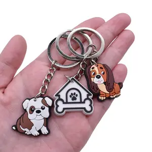 Gantungan Kunci unik Logo 3d desain bentuk kustom gantungan kunci karet lembut PVC anjing Anime