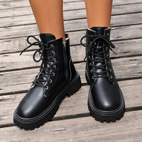 Bottes à plateforme pour femmes, à lacets, à fermeture éclair, à semelle épaisse, bout rond, en cuir PU, style combat, noir crème, automne