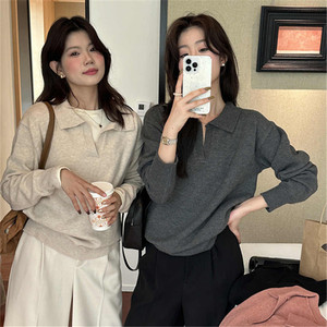 핫세일 여성용 <span class=keywords><strong>V</strong></span>넥 스웨터 다크 그레이 칼라 니트 풀오버 루즈핏 탑 캐주얼 스트리트웨어 가을 겨울 오피스 휴일룩 - Product Image 1